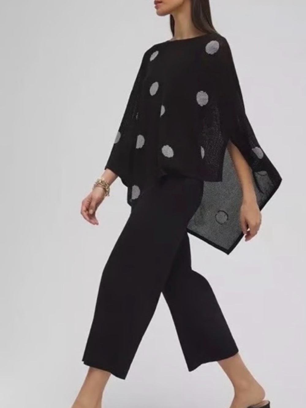 Chicos Women’s L/XLBlack Polka Dot Lightweight Poncho Worn Once - Picture 2 of 6